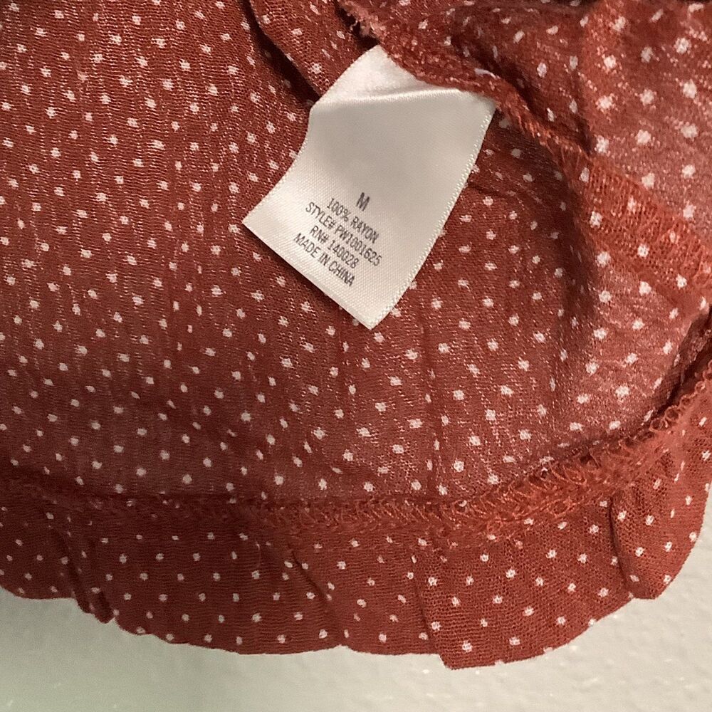 Blue Rain Orange Polka Dot Country Casual Flowy Oversized Tie Front Button Top M - Picture 3 of 4